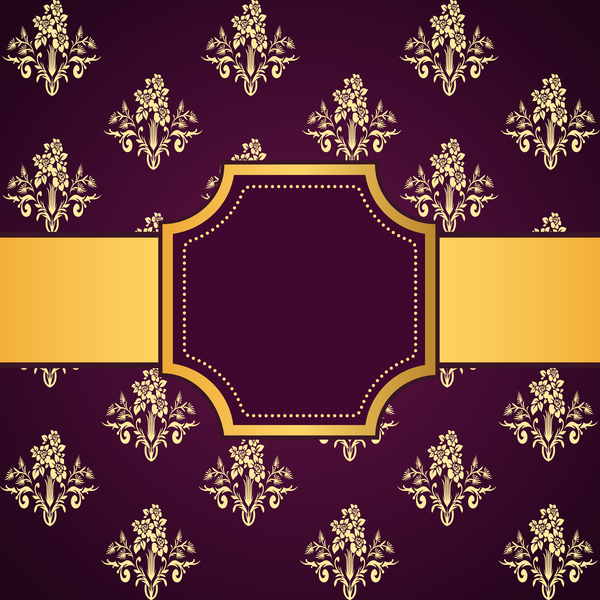 Purple decoration pattern background with golden frame vector 01
