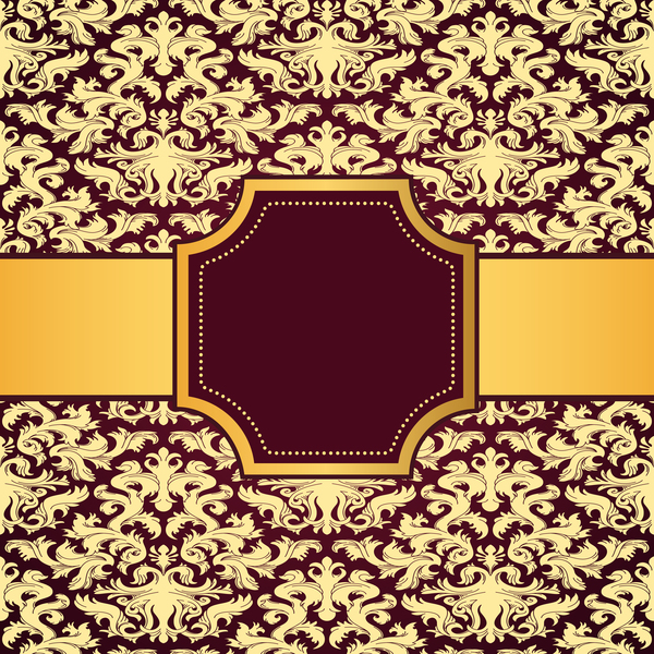 Purple decoration pattern background with golden frame vector 02