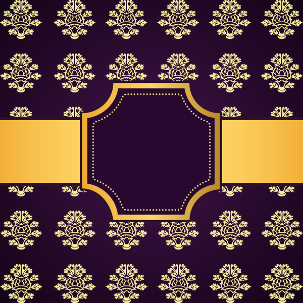 Purple decoration pattern background with golden frame vector 03