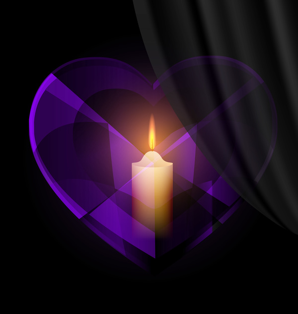 Purple heart with candles vecor background