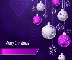 Purple silver christmas balls with dark purple background vector