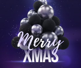 Purple xmas party flyer template with balloon christmas tree vector 01