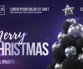 Purple xmas party flyer template with balloon christmas tree vector 02