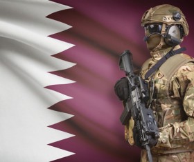 Qatar flag with heavily armed soldiers HD picture