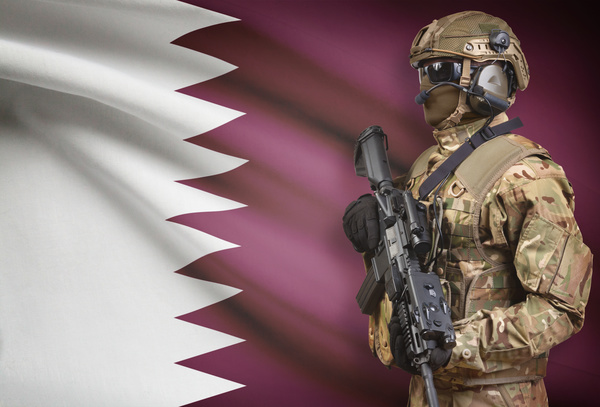 Qatar flag with heavily armed soldiers HD picture