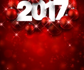 Red 2017 new year background with red christmas baubles vector 01