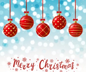 Red Christmas balls with halation background vector 01