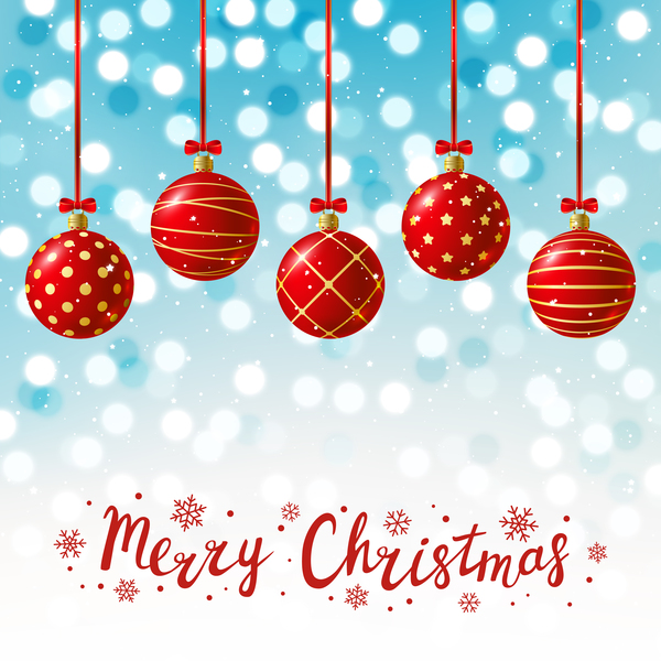Red Christmas balls with halation background vector 01