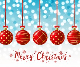 Red Christmas balls with halation background vector 07