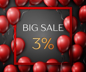 Red balloons frame with big sale percent discounts vector template 01