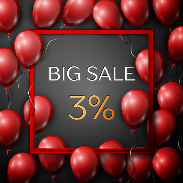 Red balloons frame with big sale percent discounts vector template 01