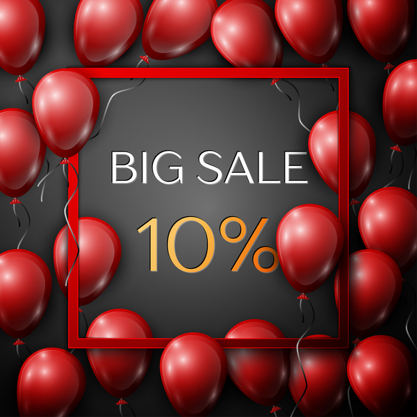Red balloons frame with big sale percent discounts vector template 03