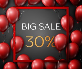 Red balloons frame with big sale percent discounts vector template 07