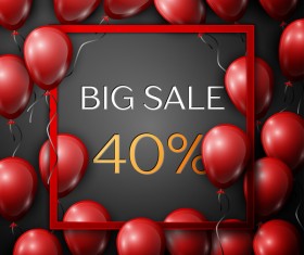 Red balloons frame with big sale percent discounts vector template 09
