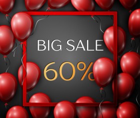 Red balloons frame with big sale percent discounts vector template 13