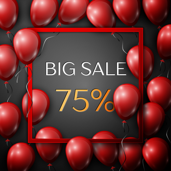 Red balloons frame with big sale percent discounts vector template 16