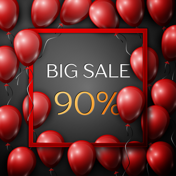 Red balloons frame with big sale percent discounts vector template 19