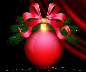 Red christmas ball with ribbon bow and black background vector