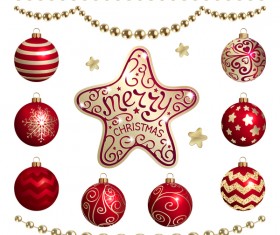 Red christmas ball with xmas baubles vector