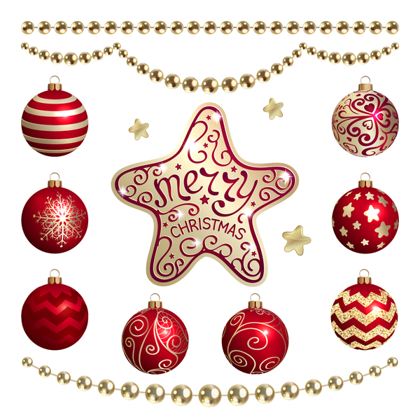 Red christmas ball with xmas baubles vector