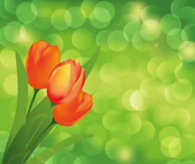 Red flower with green background vector
