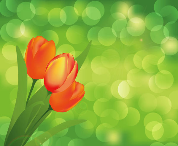 Red flower with green background vector