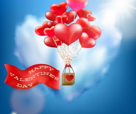 Red heart balloons with Valentine card vector 01