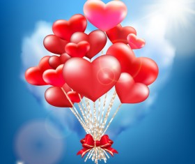 Red heart balloons with Valentine card vector 02