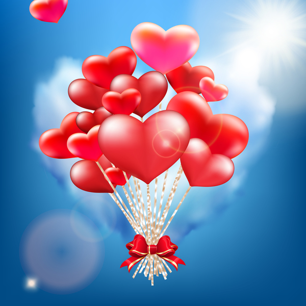 Red heart balloons with Valentine card vector 02