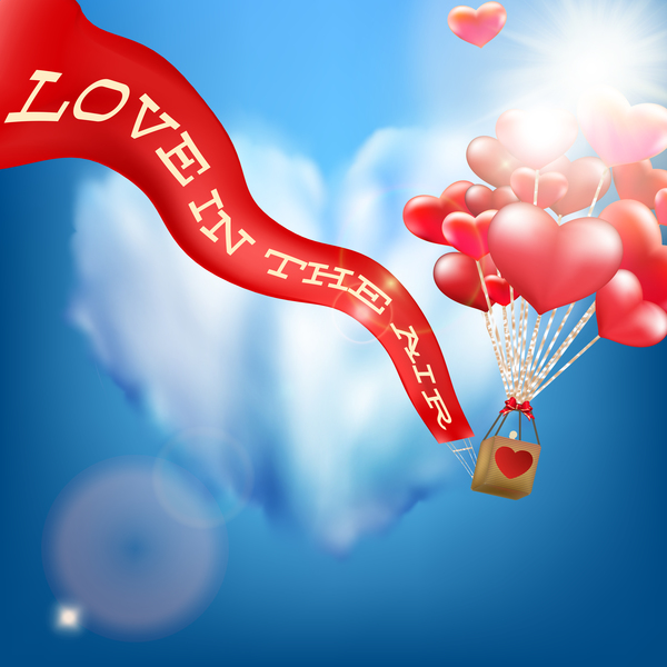 Red heart balloons with Valentine card vector 03