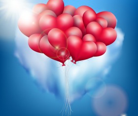 Red heart balloons with Valentine card vector 04