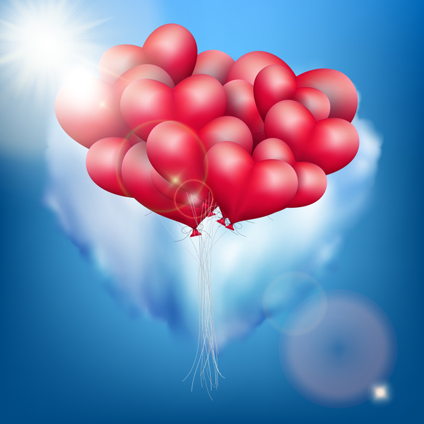 Red heart balloons with Valentine card vector 04