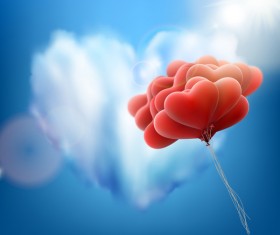 Red heart balloons with Valentine card vector 05