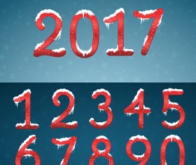 Red numbers with snow caps and 2017 new year vector
