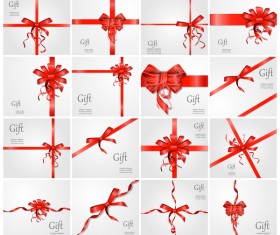 Red ribbon bow with gift card vector