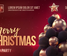 Red xmas party flyer template with balloon christmas tree vector 02