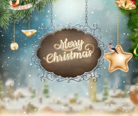 Retro christmas signboard with xmas background vector 01