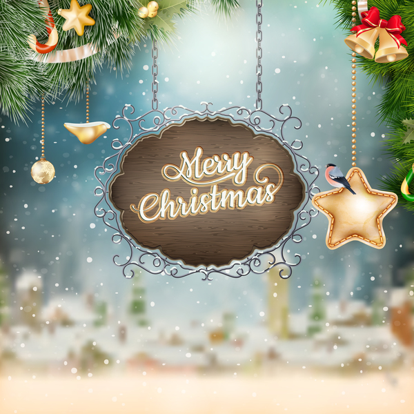 Retro christmas signboard with xmas background vector 01