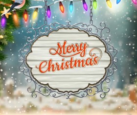 Retro christmas signboard with xmas background vector 02