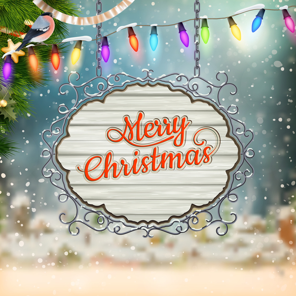 Retro christmas signboard with xmas background vector 02