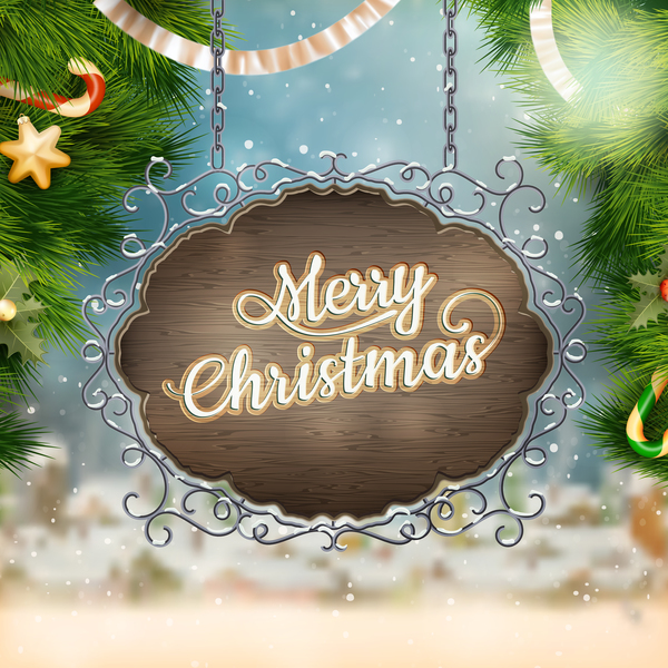 Retro christmas signboard with xmas background vector 03