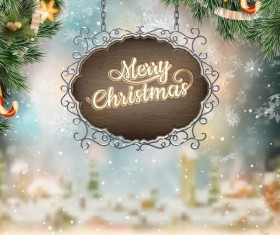 Retro christmas signboard with xmas background vector 04