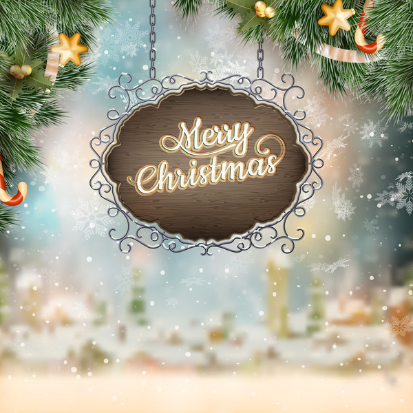 Retro christmas signboard with xmas background vector 04