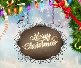 Retro christmas signboard with xmas background vector 05