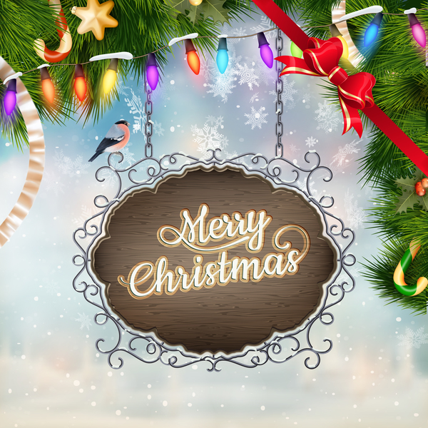 Retro christmas signboard with xmas background vector 05