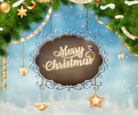 Retro christmas signboard with xmas background vector 06