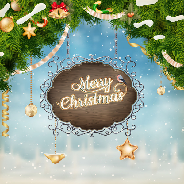 Retro christmas signboard with xmas background vector 06