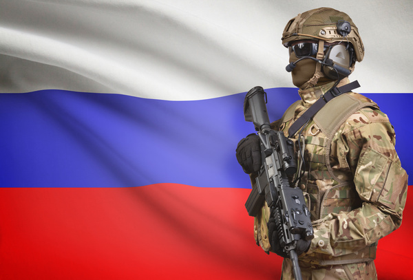 Russian flag with heavily armed soldiers HD picture