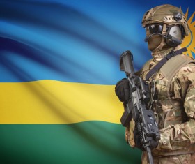 Rwandan flag with heavily armed soldiers HD picture