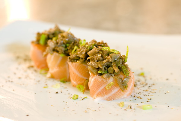 Salmon sushi roll Stock Photo